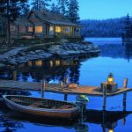 Gallery Wrapped Canvas LED Art Log Cabin Crescent Bay Moon Darrell Bush