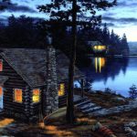 Gallery Wrapped Canvas LED Art Log Cabin Life's Reward Darrell Bush