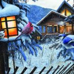 Gallery Wrapped Canvas LED Art Backyard Bird Winter Cabin Birds Kevin Daniel