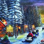 Gallery Wrapped Canvas LED Art Vintage Snowmobiles Poker Run Kevin Daniel
