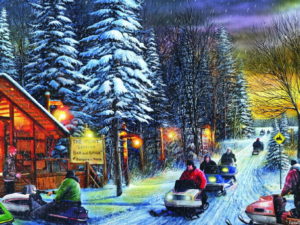 Gallery Wrapped Canvas LED Art Vintage Snowmobiles Poker Run Kevin Daniel