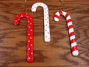 Set/3 Traditional Wood Candy Cane Ornaments, Moose-R-Us.Com Log Cabin Decor