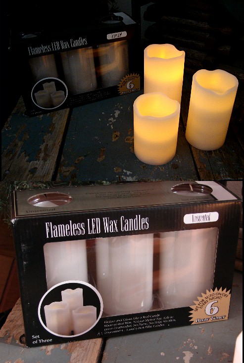 Set/3 LED Vanilla Flameless Flickering Timer Wax Pillar Candles, Moose-R-Us.Com Log Cabin Decor