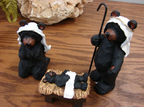 3 Piece Black Bear Nativity Set, Moose-R-Us.Com Log Cabin Decor