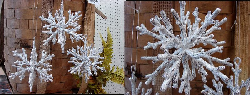 Large Frosty Snow Twig Snowflake Ornament Set/3, Moose-R-Us.Com Log Cabin Decor
