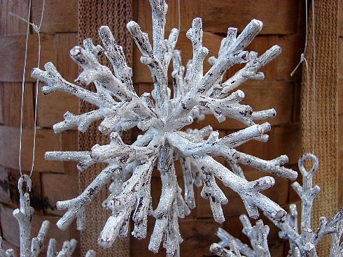 Large Frosty Snow Twig Snowflake Ornament Set/3, Moose-R-Us.Com Log Cabin Decor