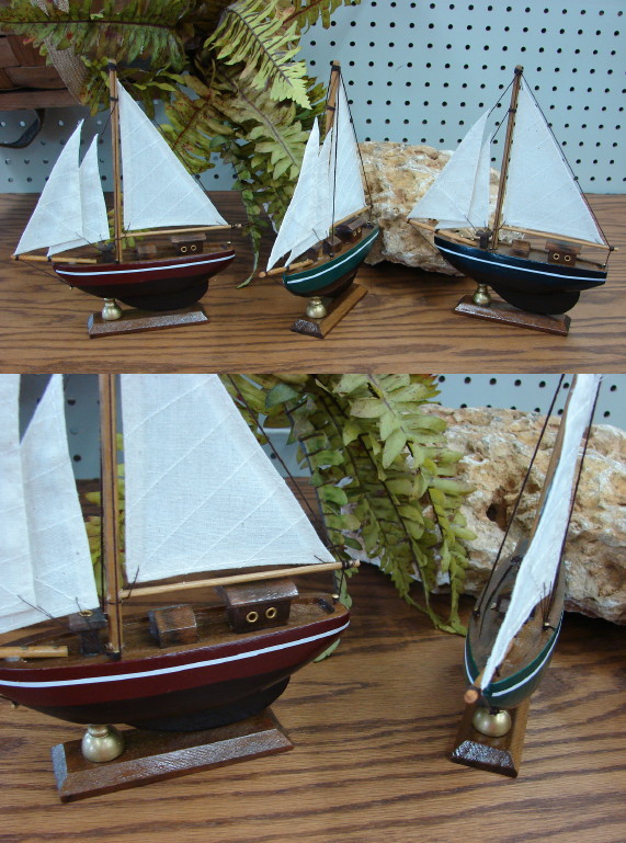 Miniature Nautical Table Top Sailboat with Stand 7&#8243;, Moose-R-Us.Com Log Cabin Decor