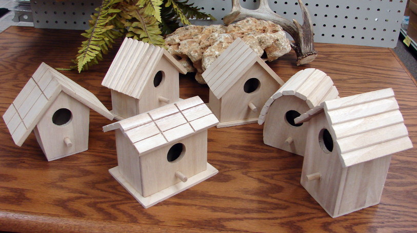 Unfinished Craft Wood Bird House Set/6 Kids Crafts -  Log  Cabin Decor