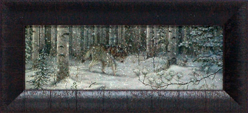 Lodge Theme Framed Artwork Watched by Dachlin Wolf Snowy Birch Forest, Moose-R-Us.Com Log Cabin Decor
