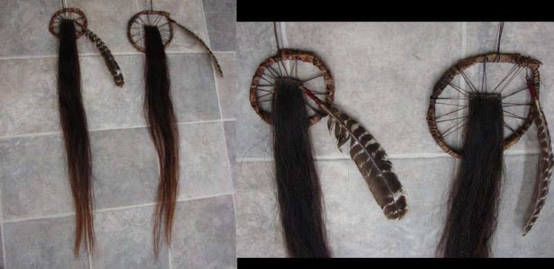 Antique Authentic Native American Indian Horse Tail Willow Feather Medallions, Moose-R-Us.Com Log Cabin Decor