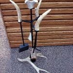 Real Carved Moose Deer Antler Amish Iron Driftwood Fireplace Accessory Tool Set - Image 5