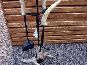 Real Mule Deer Antler Amish Iron Driftwood Fireplace Accessory Tool Set Style #1