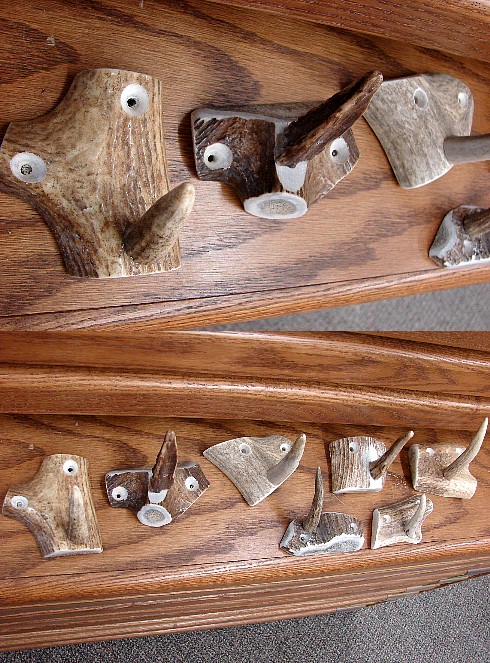 Real Carved Elk Deer Moose Antler Single Hook Peg, Moose-R-Us.Com Log Cabin Decor