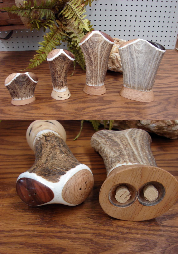 Real Carved Elk Antler Double Salt and Pepper Shaker All in One