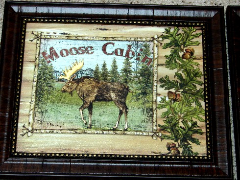 Framed Lodge Artwork Moose Cabin Collage, Moose-R-Us.Com Log Cabin Decor
