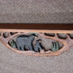 Intarsia Wood Carving 35" Black Bear and Cub Carved Large Wall Shelf - Image 2