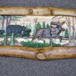 Moose and Bear in Forest 38-42" Intarsia Wood Carving Natural Wood Wall Art Picture - Image 2