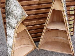 Authentic Ojibwa Native American Indian 32" White Birch Bark Canoe Cedar Lined Shelf