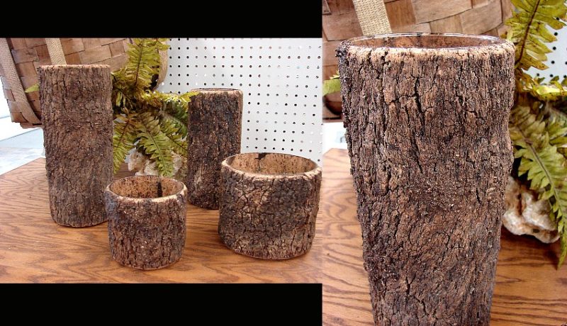 Rustic Real Bark Waterproof Glass Vase Centerpiece Bowl, Moose-R-Us.Com Log Cabin Decor