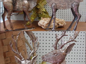 Birch Bark Antiqued Silver Metal Stag Deer Mantel Shelf Figurine
