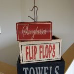 Primitive Wooden Beach Wall Box Towels Flip Flops Sunglasses Set/3 - Image 3