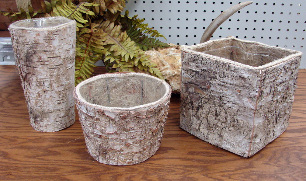 Real Birch Bark Square Flower Pot Lined Rustic Wedding Table MooseR