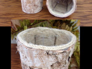 Real Birch Bark Round Flower Pot Lined Rustic Wedding Table, Moose-R-Us.Com Log Cabin Decor
