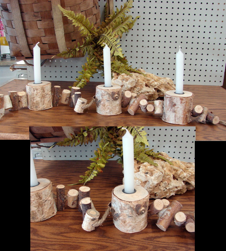 Real Birch Bark Log Candle Holder Centerpiece Mantel Hearth Decor, Moose-R-Us.Com Log Cabin Decor