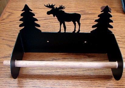 Rustic Black Iron Moose Bear Paper Towel Holder, Moose-R-Us.Com Log Cabin Decor