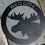 Rustic Black Iron Round Bear or Moose Welcome Sign - Image 2