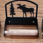 Rustic Black Iron Toilet Tissue Holder Bear Elk Moose Downhill Skier