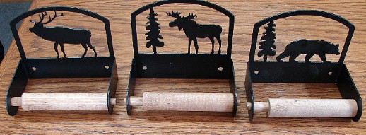 Rustic Black Iron Toilet Tissue Holder Bear Elk Moose Downhill Skier, Moose-R-Us.Com Log Cabin Decor