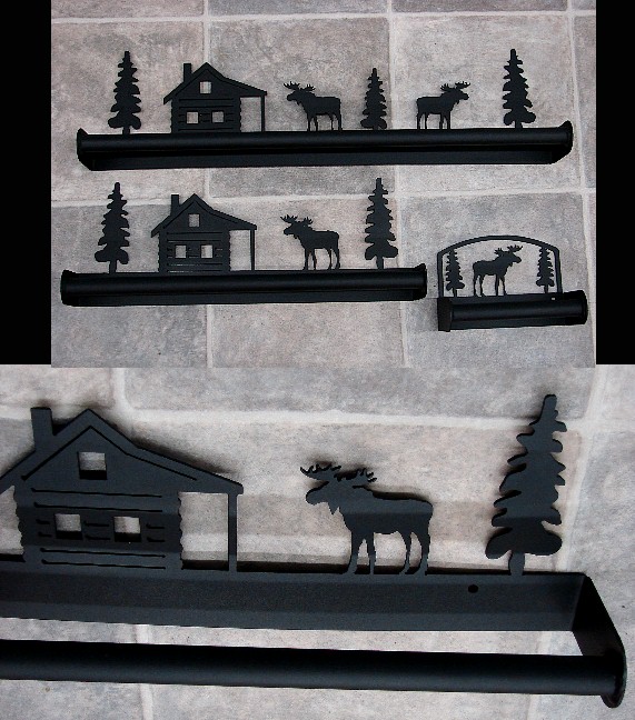 Rustic Black Iron Welded Towel Bar Collection Moose Bear, Moose-R-Us.Com Log Cabin Decor