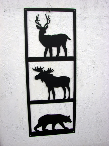 Black Iron Deer Elk Moose Bear Vertical Wall Hanging Picture, Moose-R-Us.Com Log Cabin Decor