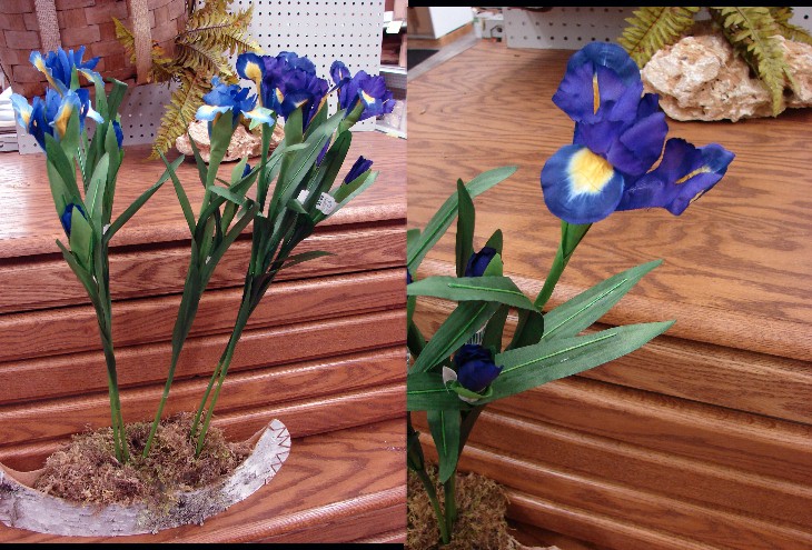 Silk Flower Pick Purple Blue Iris Stem Very Realistic Set/3, Moose-R-Us.Com Log Cabin Decor