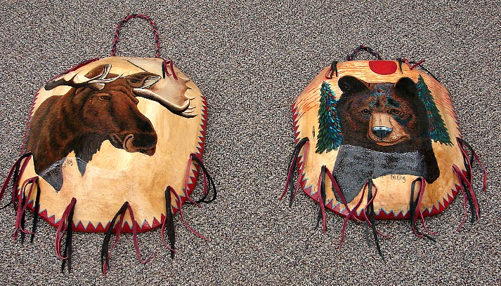 Bonga Pat King Hand Painted Wood Carved Native American Shield Bear Moose, Moose-R-Us.Com Log Cabin Decor