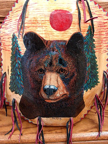Bonga Pat King Hand Painted Wood Carved Native American Shield Bear Moose, Moose-R-Us.Com Log Cabin Decor