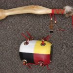 Authentic Native American Indian Cedar Knot Pow Wow Dance Shield and Shaft Set