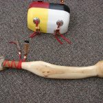 Authentic Native American Indian Cedar Knot Pow Wow Dance Shield and Shaft Set - Image 2