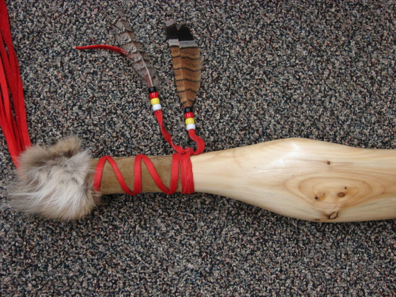 Authentic Native American Indian Cedar Knot Pow Wow Dance Shield and Shaft Set, Moose-R-Us.Com Log Cabin Decor