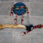 Authentic Native American Indian Cedar Dance Shaft and Southwest Patterned Shield