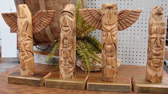 Native American Hand Carved Wood Totem Pole, Moose-R-Us.Com Log Cabin Decor