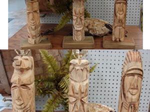 Native American Hand Carved Wood Totem Lamp
