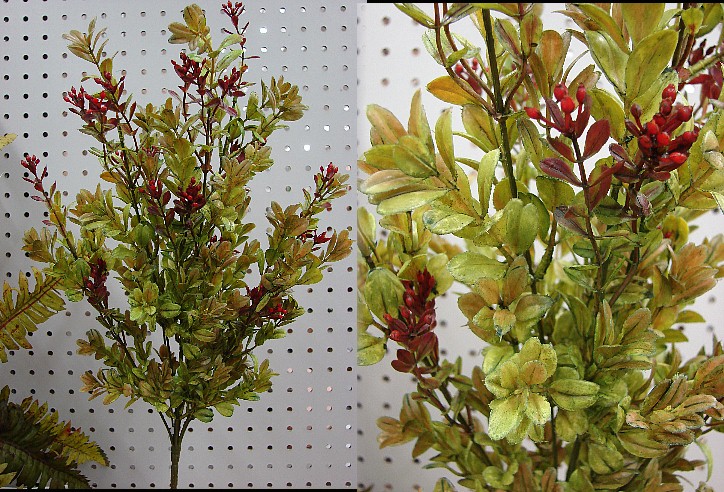 Realistic Flowering Burgundy Boxwood Greenery Pick Spray, Moose-R-Us.Com Log Cabin Decor