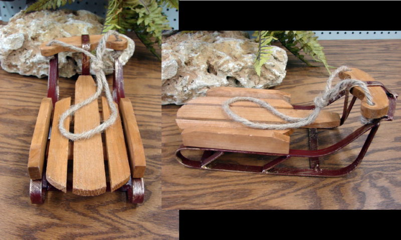 Old Fashion Wood Metal Runner Brown Sled Gnome Doll Bear Miniature, Moose-R-Us.Com Antiques Collectibles Log Cabin Decor
