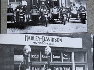 Vintage Black and White Photograph Harley Davidson Shop and Motorcycles 16 x 20