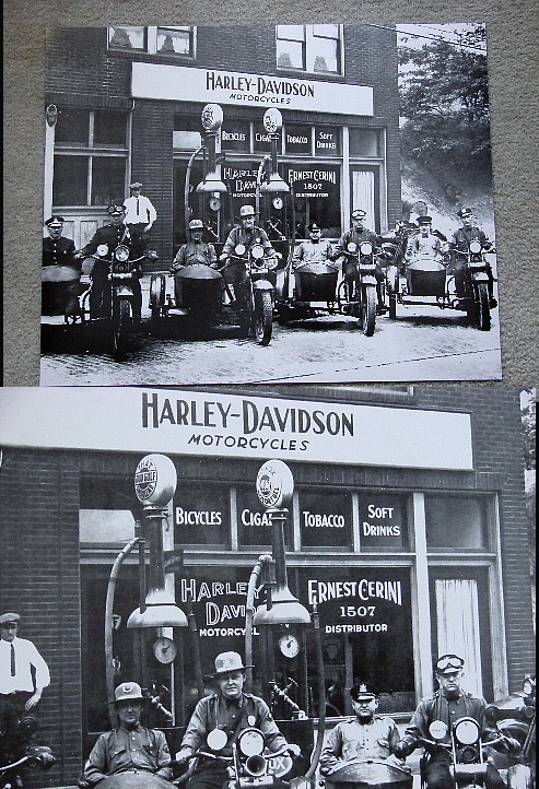 Vintage Black and White Photograph Harley Davidson Shop and Motorcycles 16 x 20, Moose-R-Us.Com Log Cabin Decor