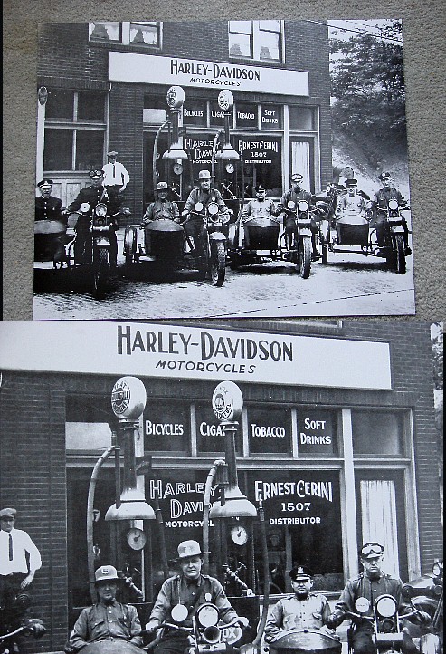 Vintage Black and White Photograph Harley Davidson Shop and