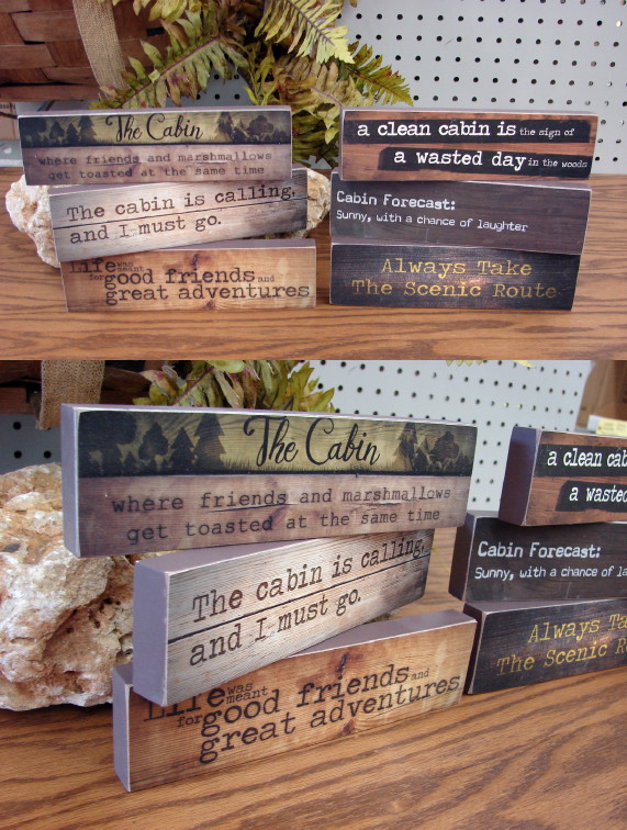 Cabin Themed Wood Block Sign Desk Shelf Size, Moose-R-Us.Com Log Cabin Decor
