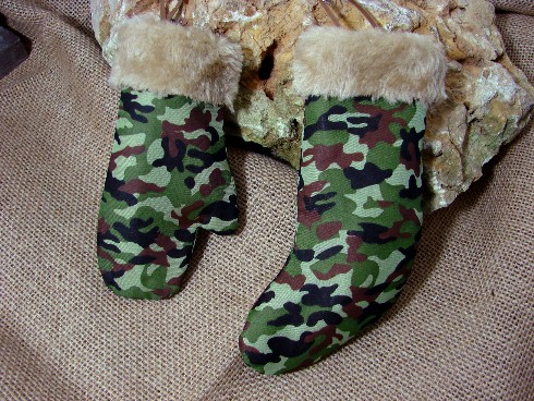 Midwest Hunting Theme Camo Pattern Stocking Mitten Ornament, Moose-R-Us.Com Log Cabin Decor
